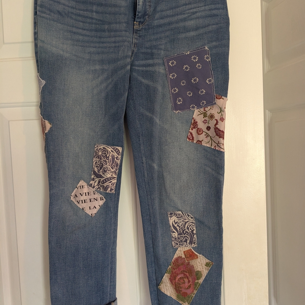 SO Blue Patchwork Ankle Jeans